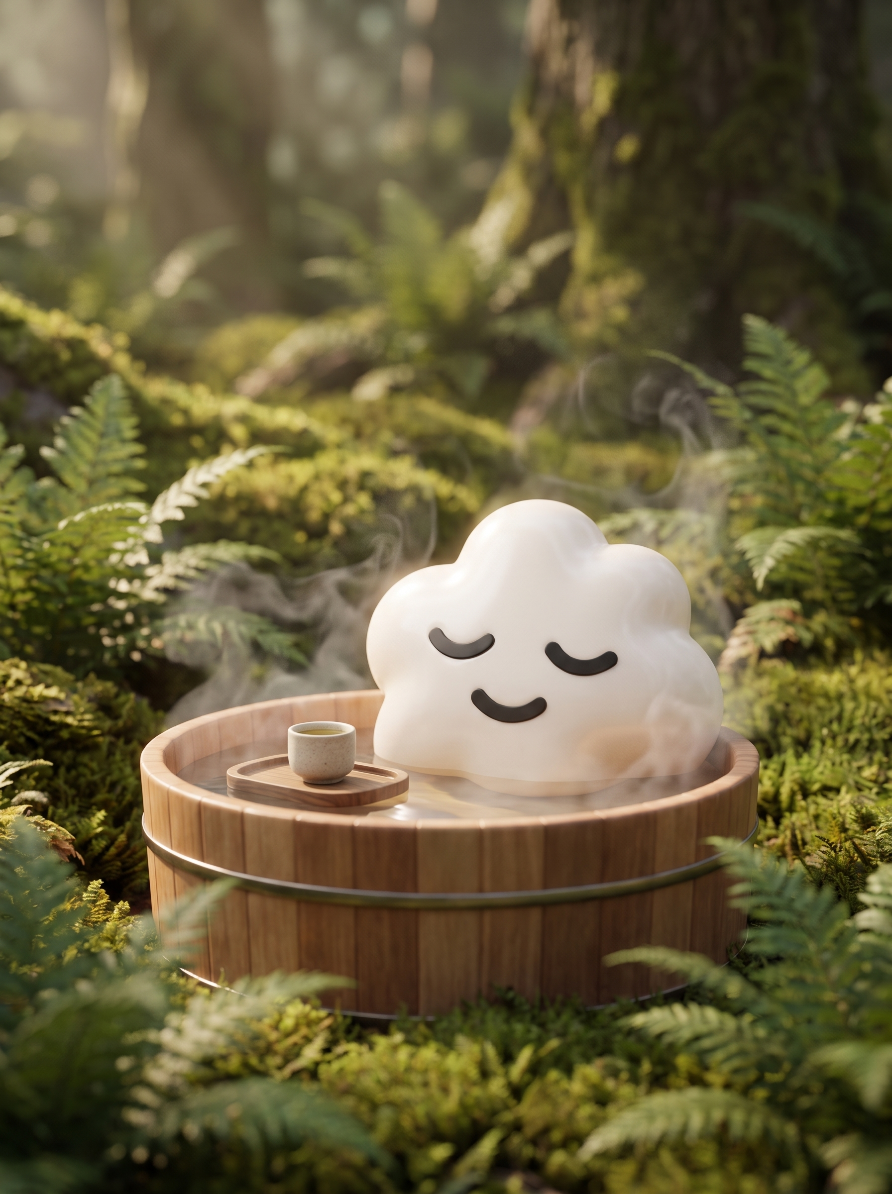 The Quick Meditate cloud soaking in a tiny hot spring in a ferny clearing.